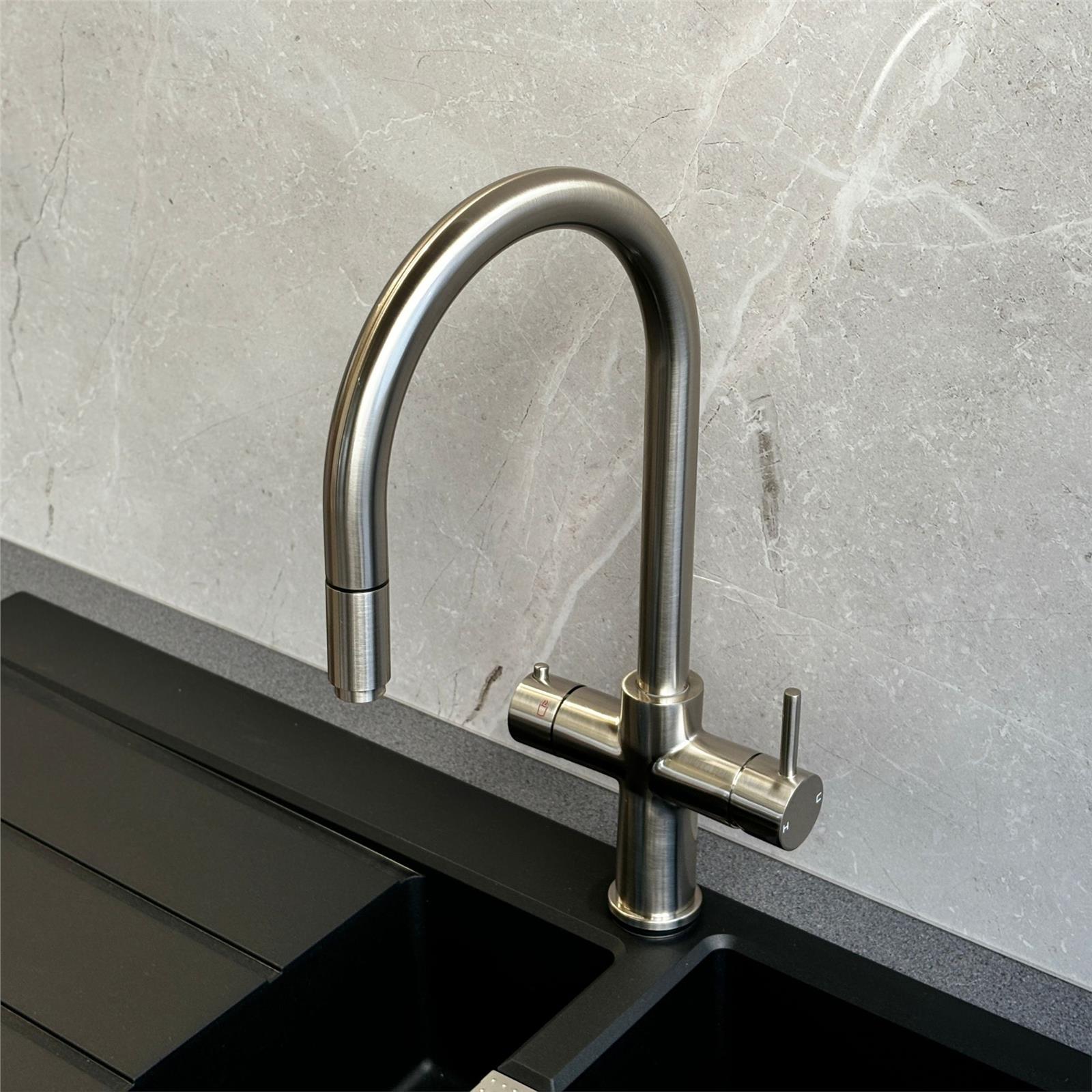 Liquida HT35BN 3 In 1 Pull Out Spray Brushed Nickel Boiling Water Kitchen Tap