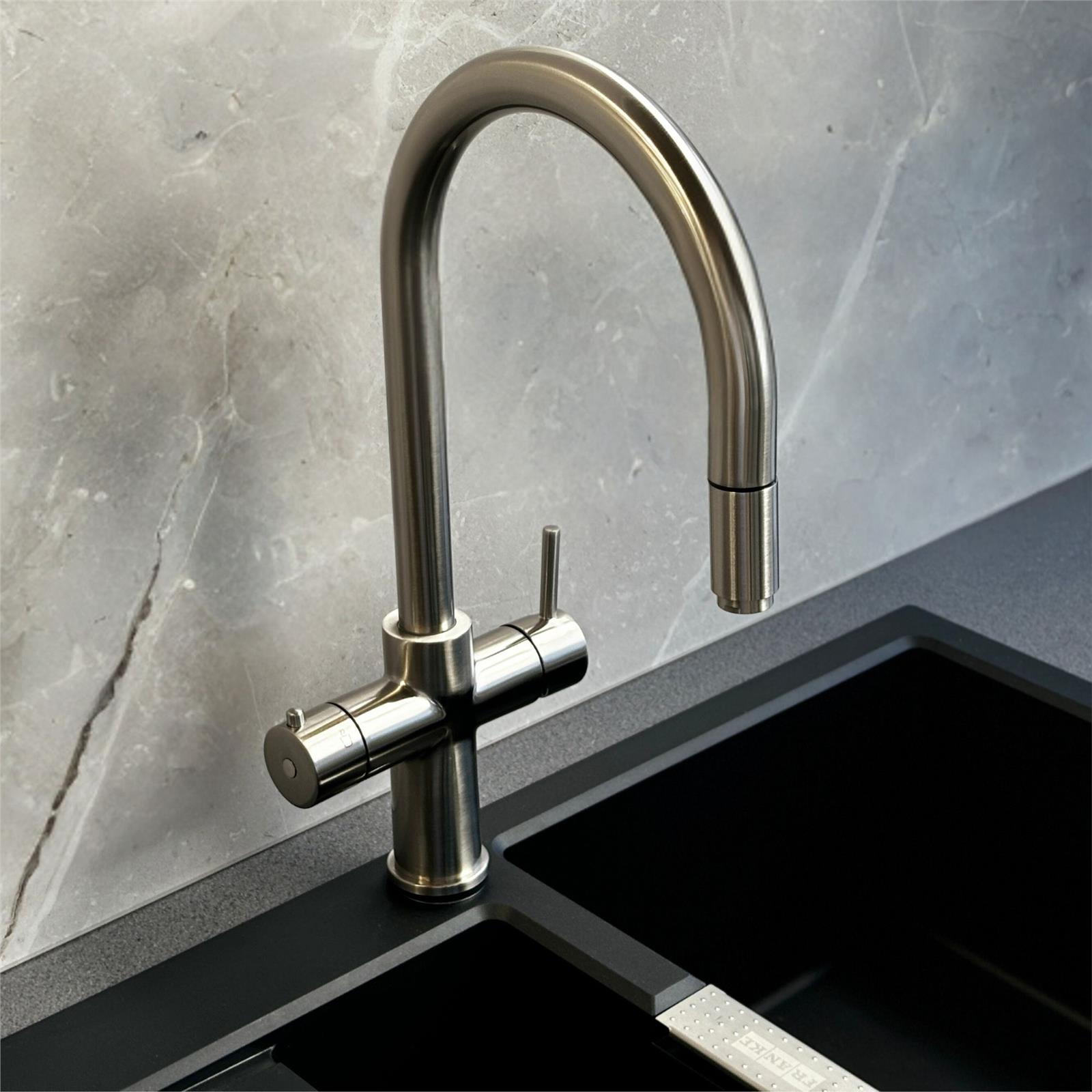 Liquida HT35BN 3 In 1 Pull Out Spray Brushed Nickel Boiling Water Kitchen Tap