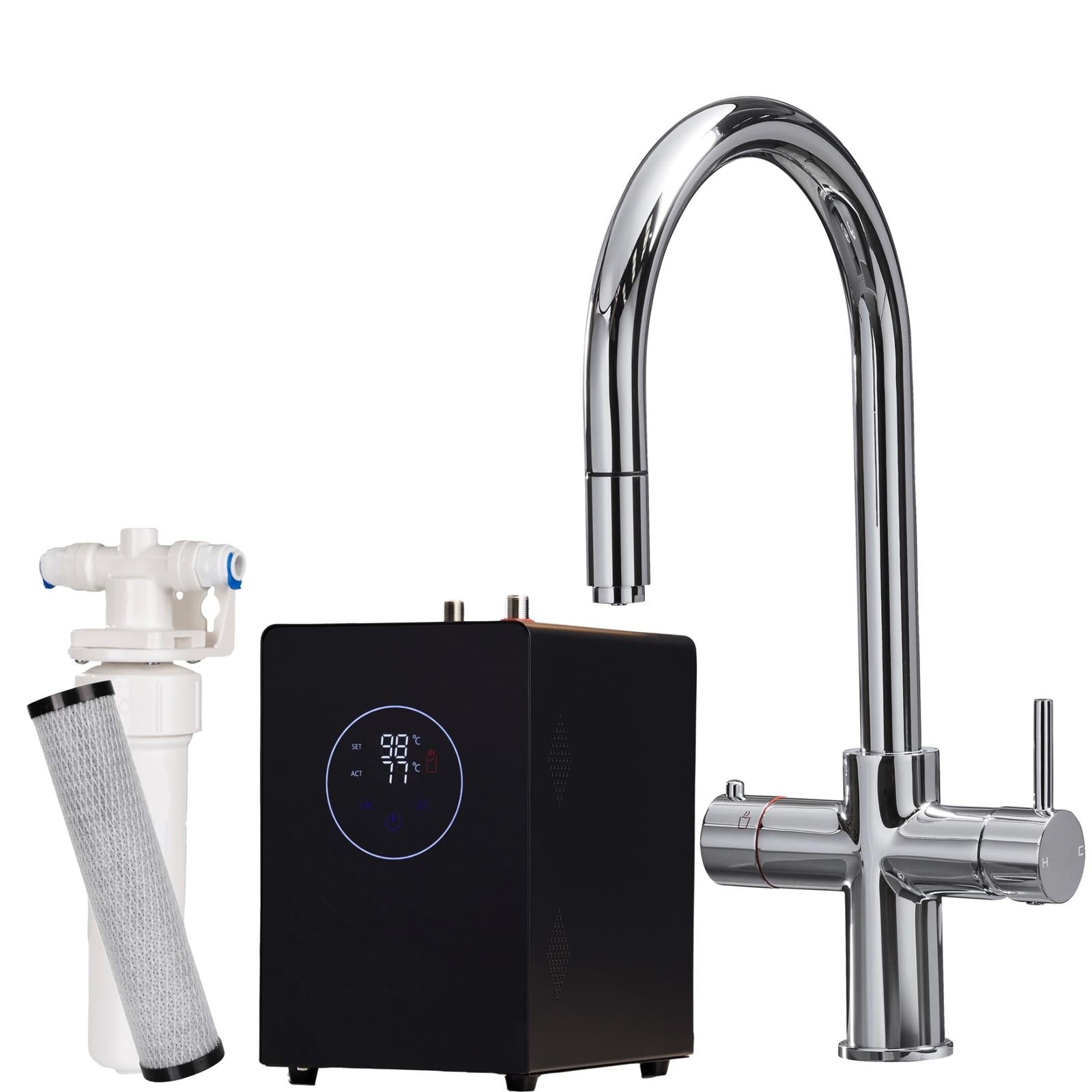 Liquida HT35CH 3 In 1 Pull Out Spray Chrome Instant Boiling Water Kitchen Tap