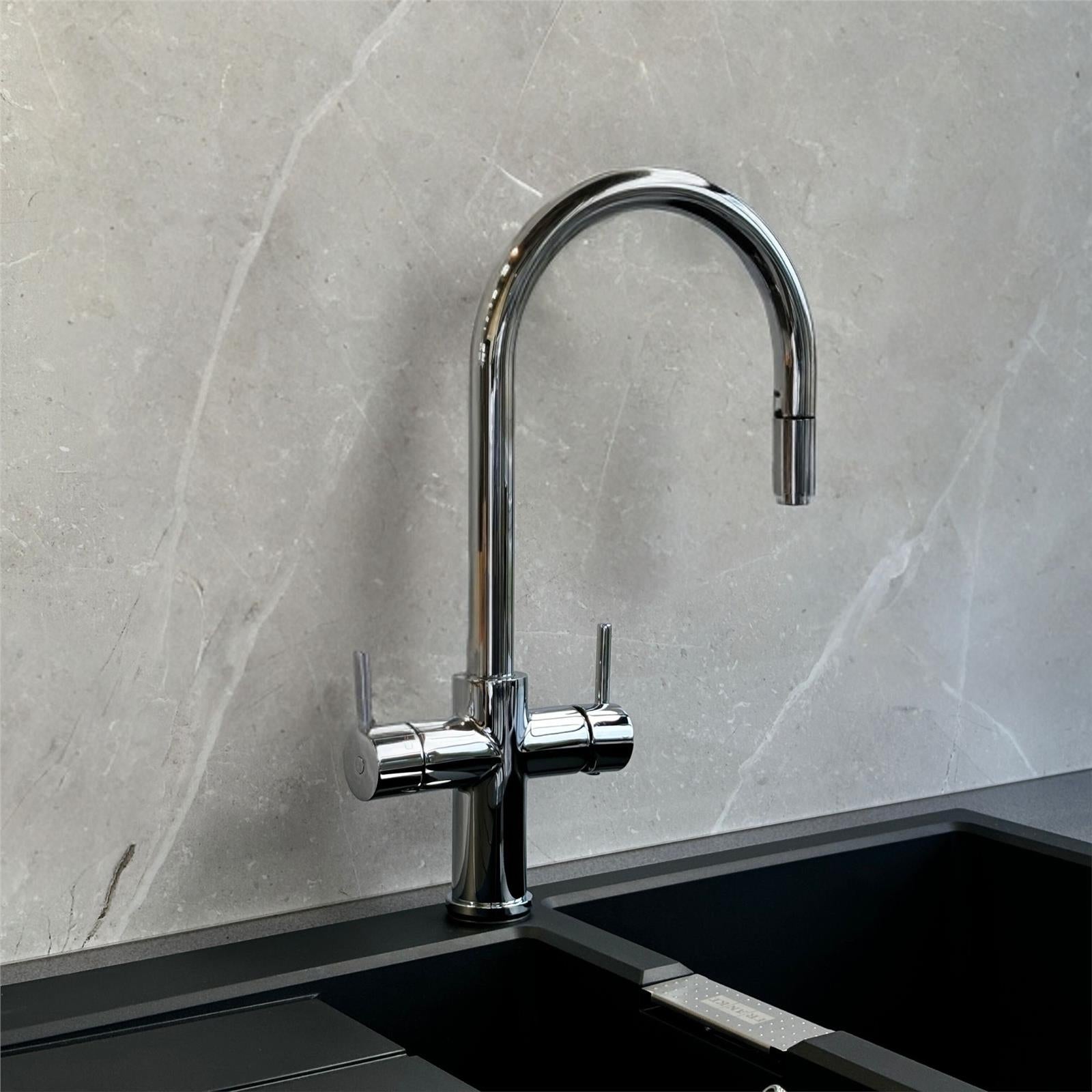 Liquida HT35CH 3 In 1 Pull Out Spray Chrome Instant Boiling Water Kitchen Tap