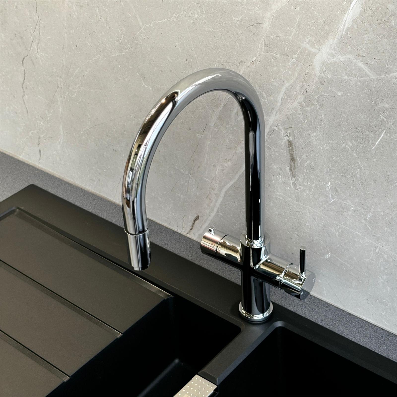 Liquida HT35CH 3 In 1 Pull Out Spray Chrome Instant Boiling Water Kitchen Tap