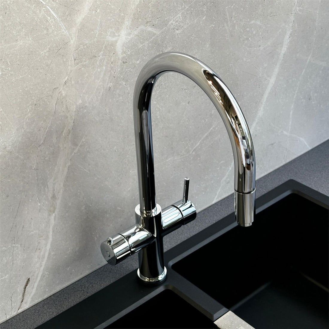 Liquida HT35CH 3 In 1 Pull Out Spray Chrome Instant Boiling Water Kitchen Tap