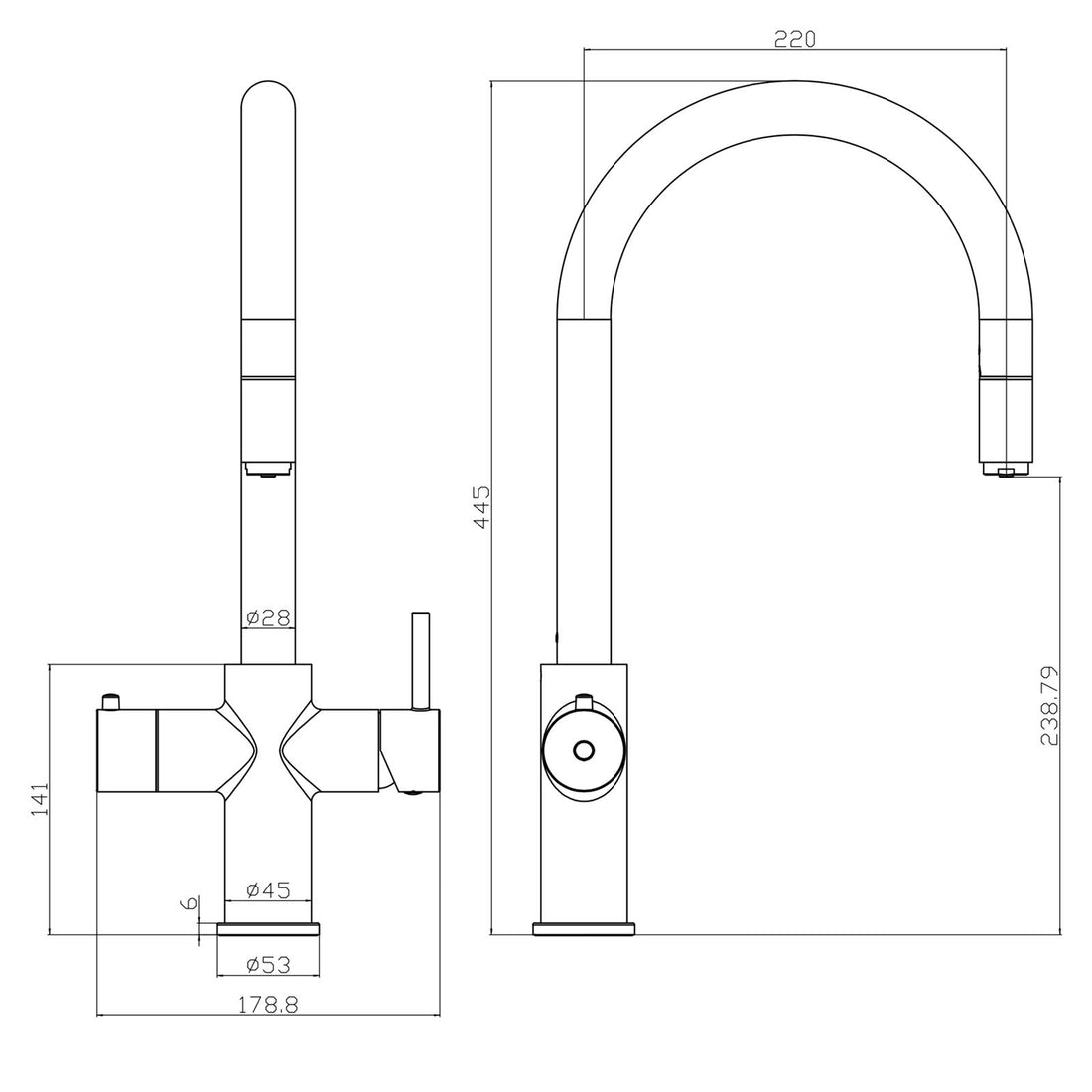 Liquida HT35CH 3 In 1 Pull Out Spray Chrome Instant Boiling Water Kitchen Tap
