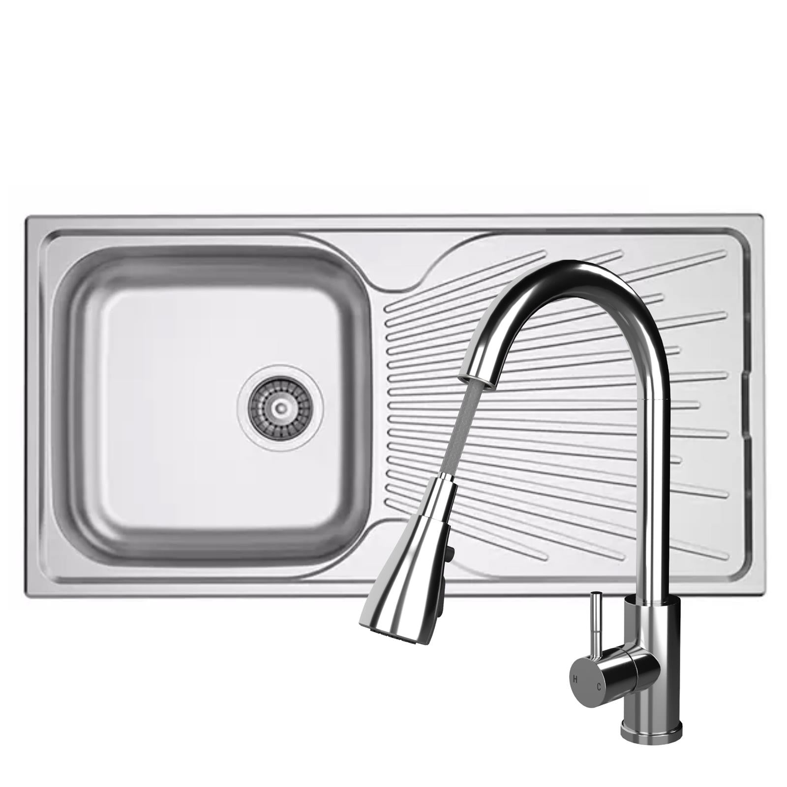 Liquida JAV10SS 1.0 Bowl Reversible Stainless Steel Kitchen Sink & KPO11CH Tap