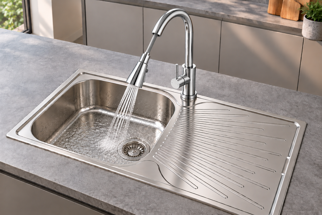 Liquida JAV10SS 1.0 Bowl Reversible Stainless Steel Kitchen Sink & KPO11CH Tap