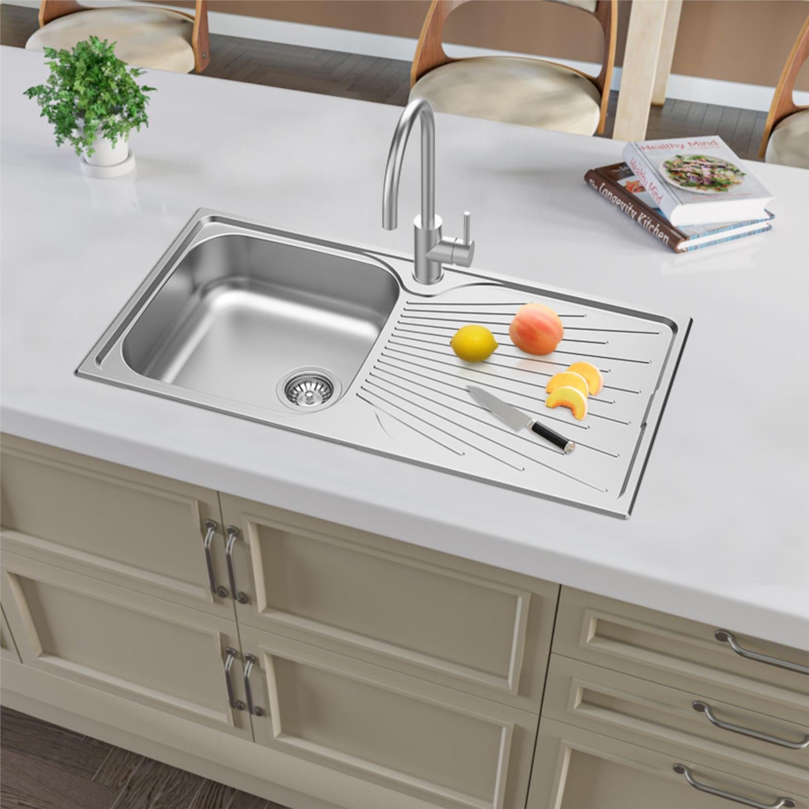 Liquida JAV10SS 1.0 Bowl Reversible Stainless Steel Kitchen Sink & W03CH Tap