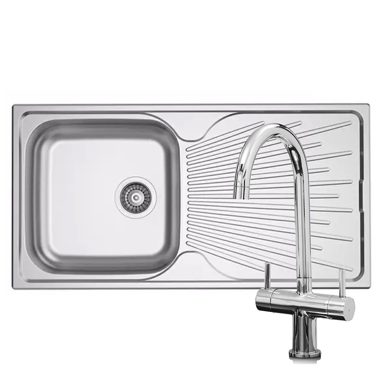 Liquida JAV10SS 1.0 Bowl Reversible Stainless Steel Kitchen Sink & W03CH Tap