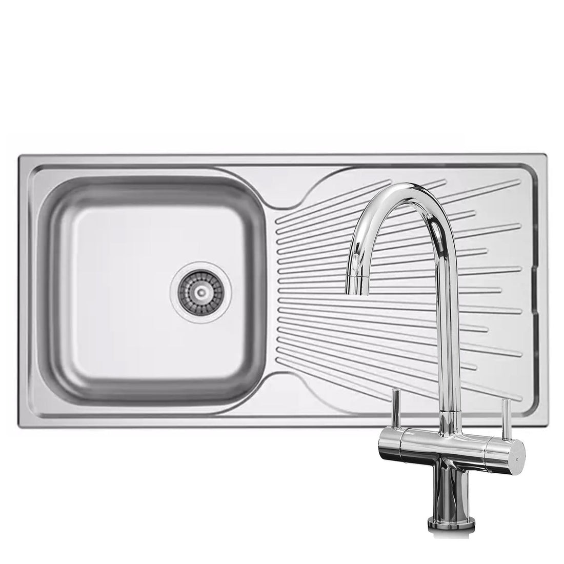 Liquida JAV10SS 1.0 Bowl Reversible Stainless Steel Kitchen Sink & W03CH Tap