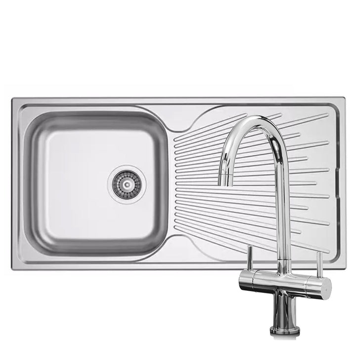 Liquida JAV10SS 1.0 Bowl Reversible Stainless Steel Kitchen Sink & W03CH Tap