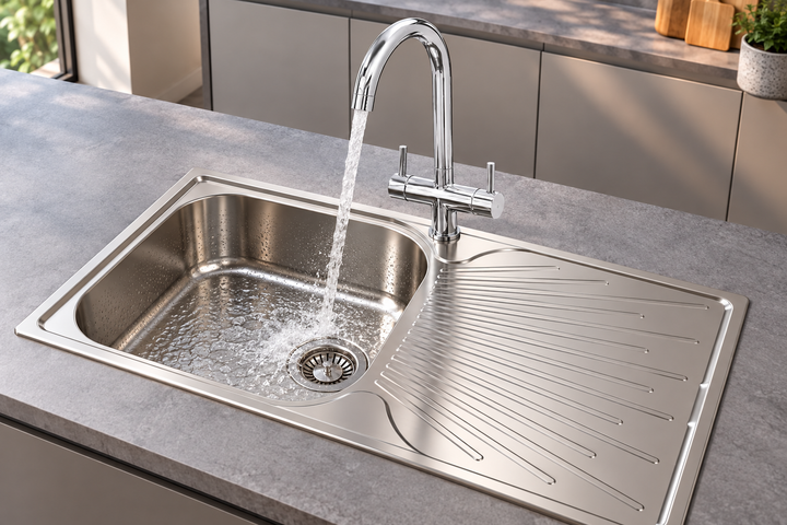 Liquida JAV10SS 1.0 Bowl Reversible Stainless Steel Kitchen Sink & W03CH Tap