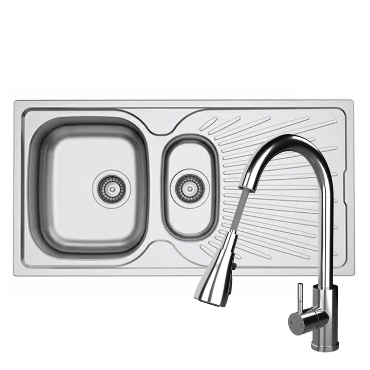 Liquida JAV15SS 1.5 Bowl Reversible Stainless Steel Kitchen Sink & KPO11CH Tap