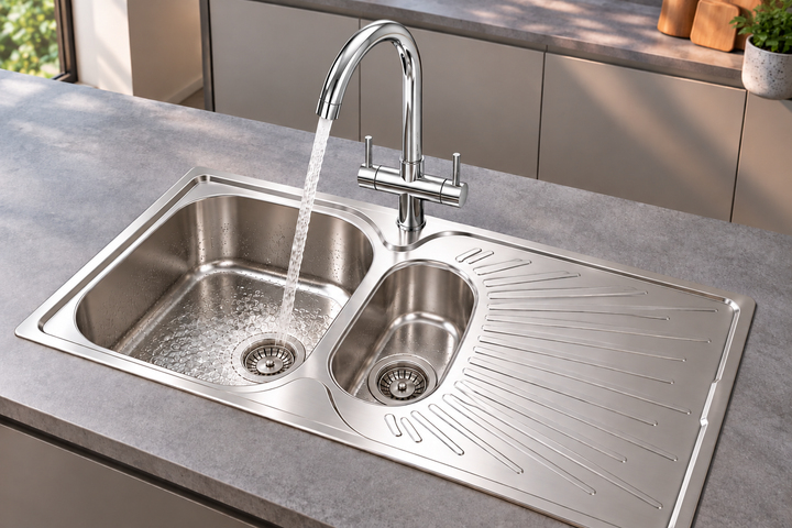 Liquida JAV15SS 1.5 Bowl Reversible Stainless Steel Kitchen Sink & W03CH Tap
