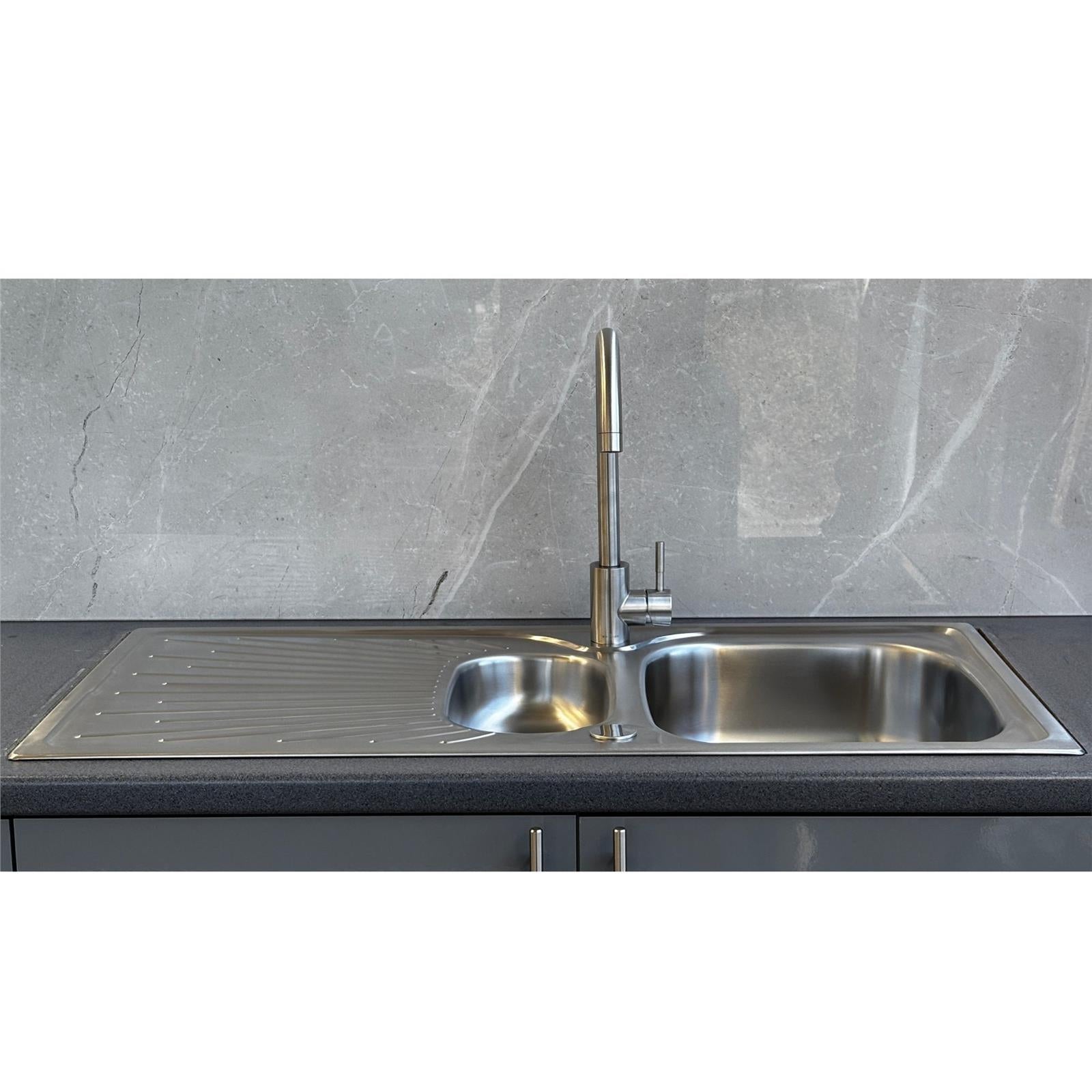 Liquida JAV15SS 1.5 Bowl Reversible Stainless Steel Kitchen Sink & W03CH Tap