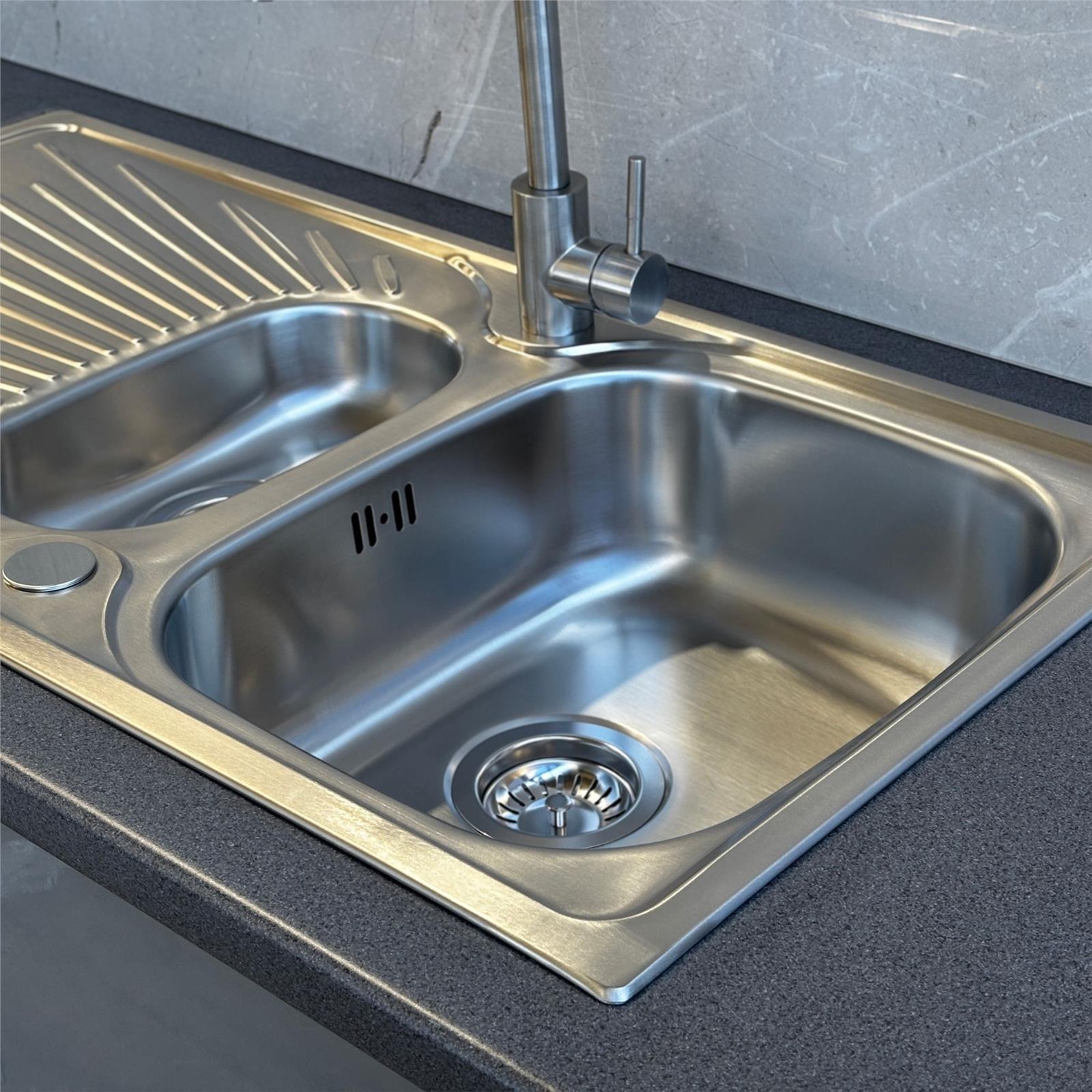 Liquida JAV15SS 1.5 Bowl Reversible Stainless Steel Kitchen Sink & W03CH Tap