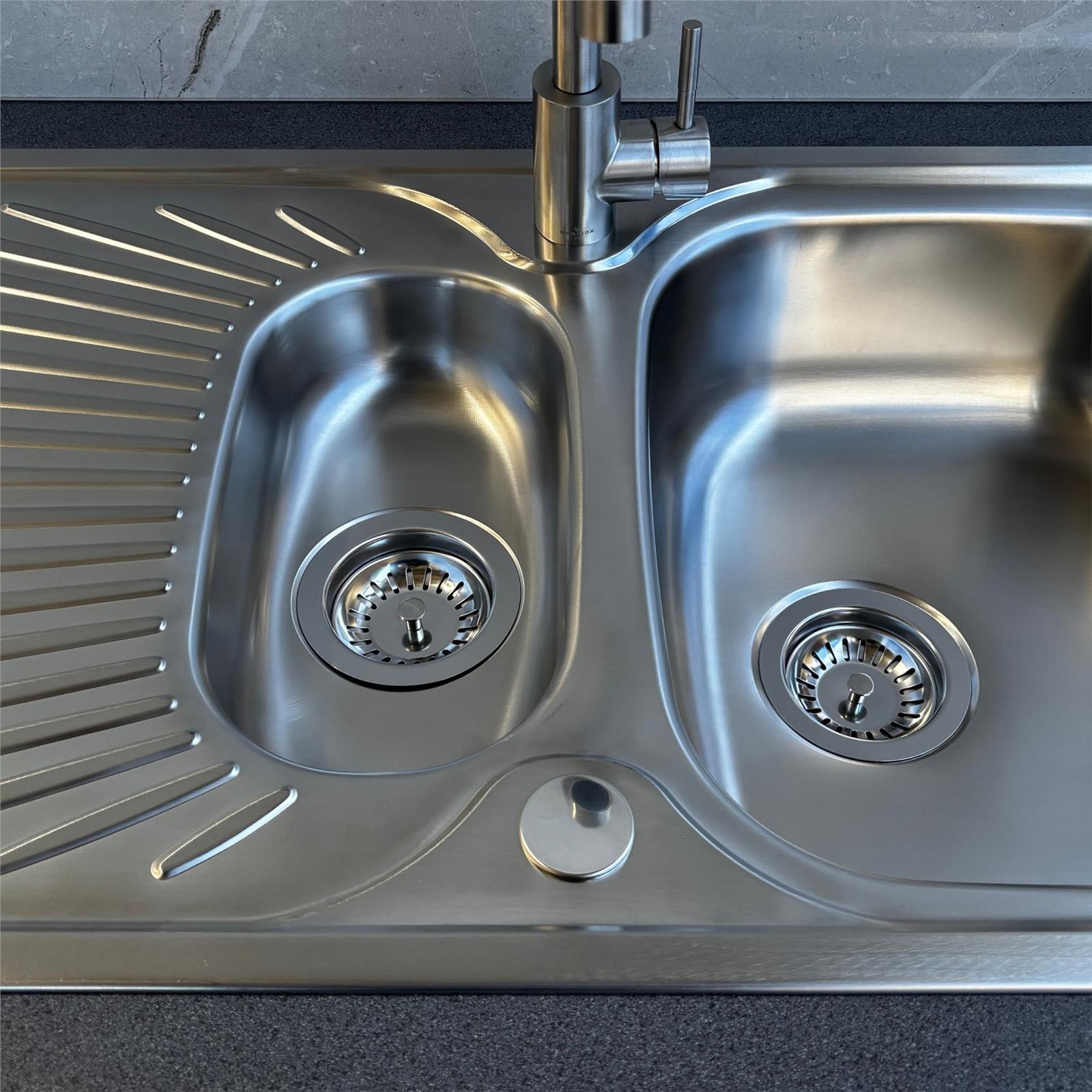 Liquida JAV15SS 1.5 Bowl Reversible Stainless Steel Kitchen Sink & W03CH Tap