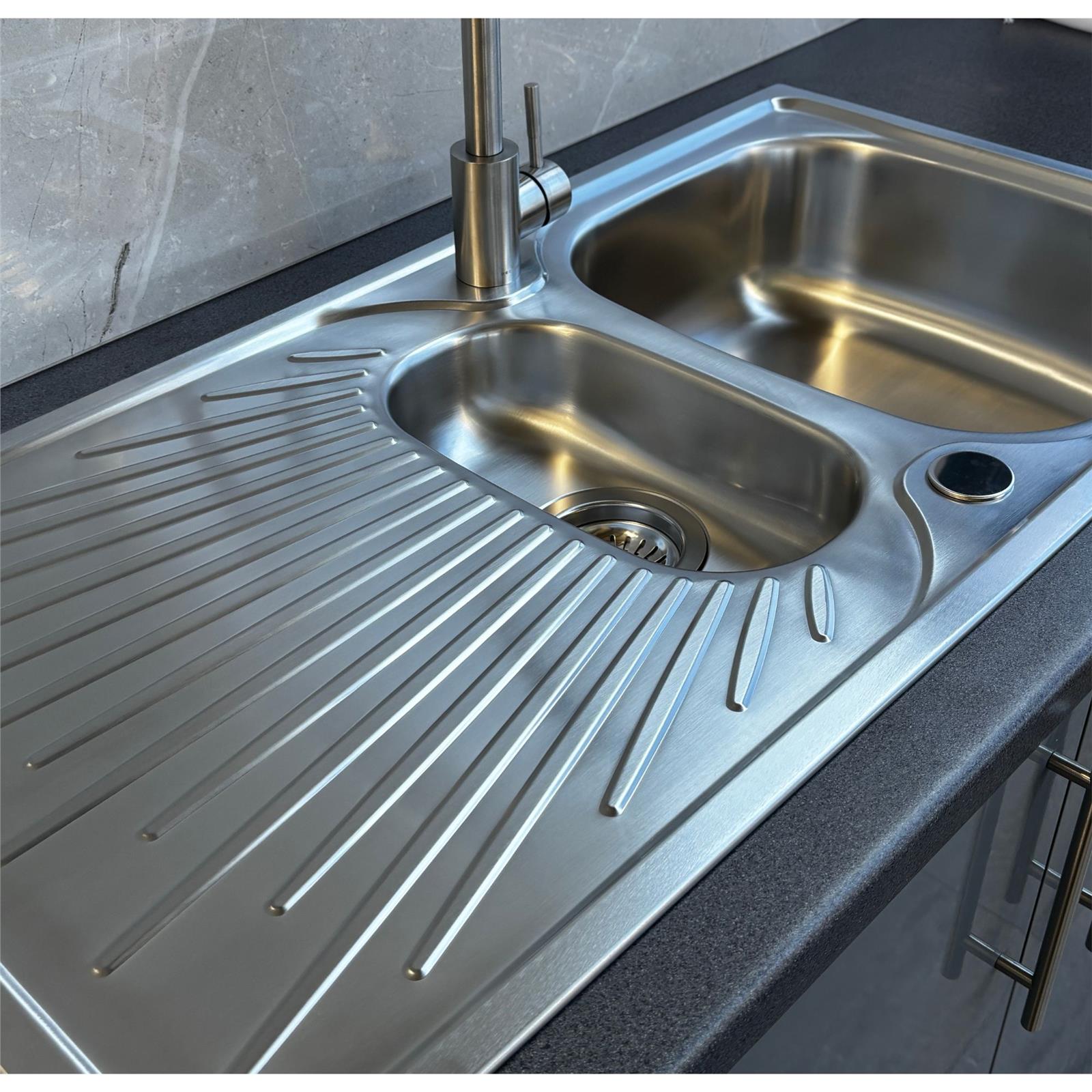 Liquida JAV15SS 1.5 Bowl Reversible Stainless Steel Kitchen Sink & W03CH Tap