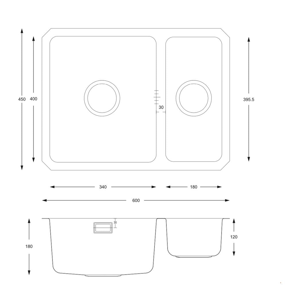 Liquida K2506SS 1.5 Bowl Reversible Undermount Stainless Steel Kitchen Sink