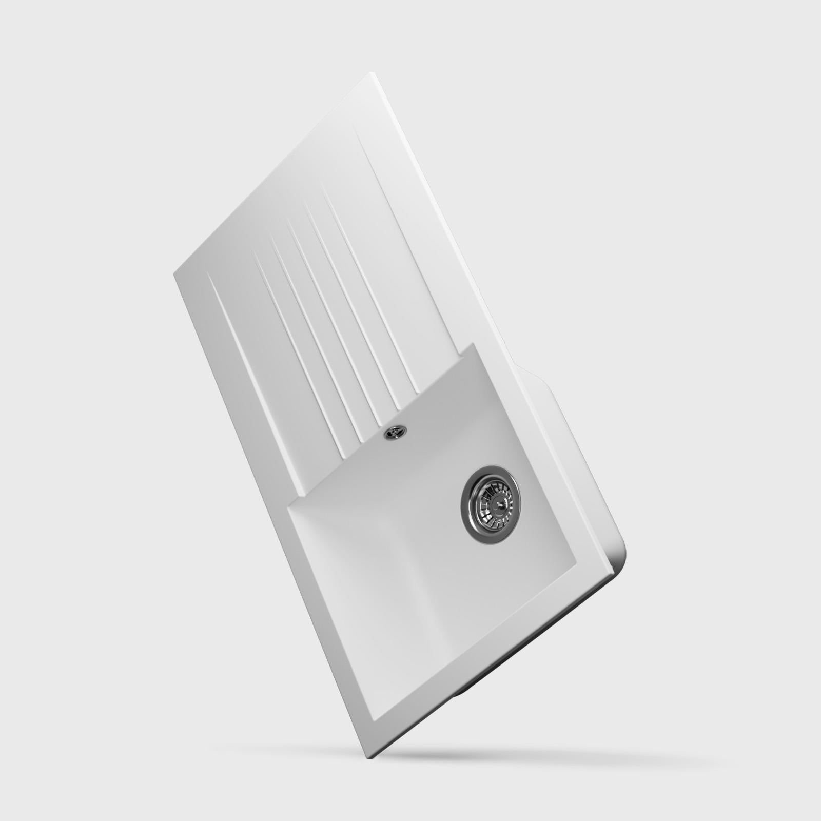 Liquida KAVL860WH 1.0 Bowl Composite Reversible White Kitchen Sink And Waste Kit