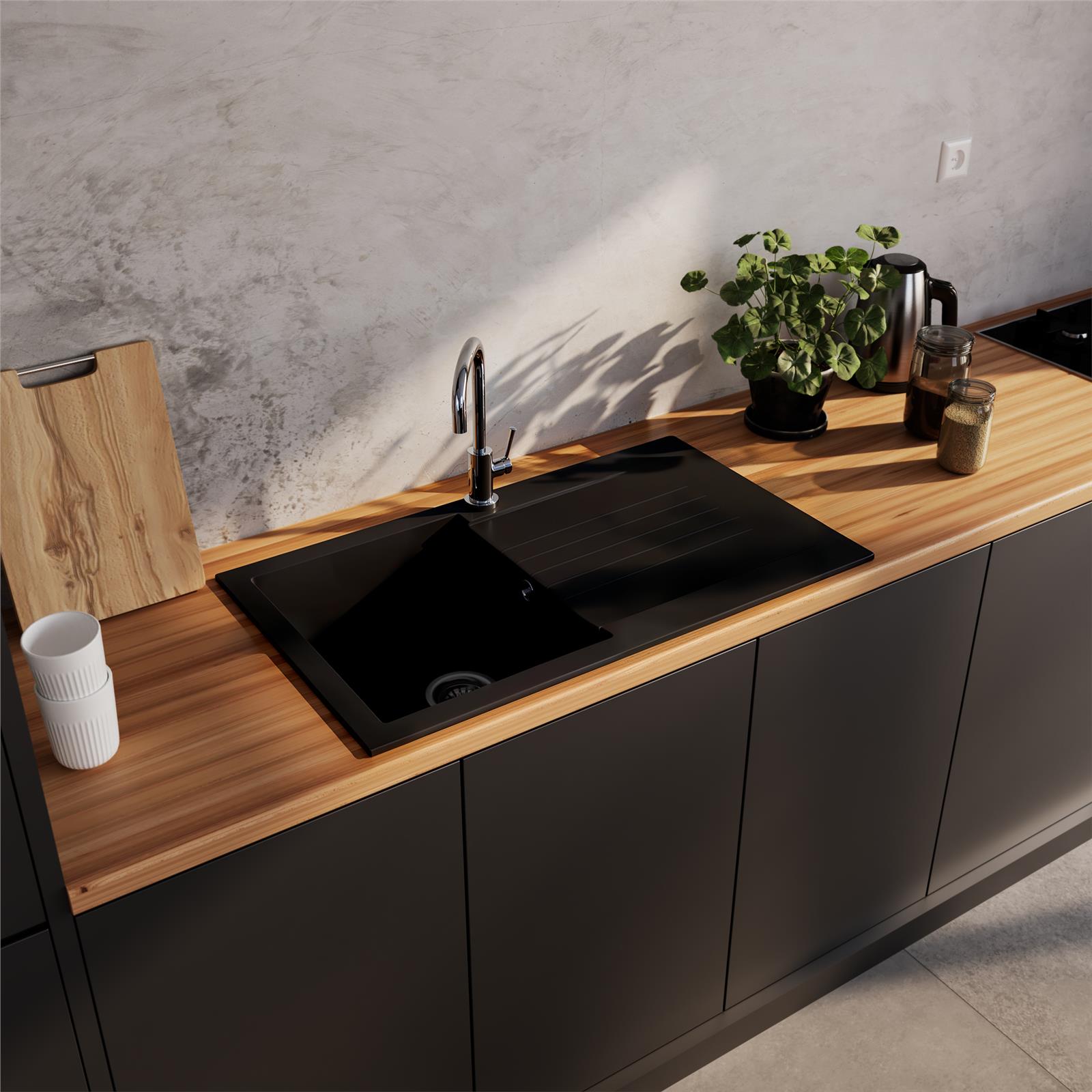 Liquida KAVL860BL 1 Bowl Composite Reversible Black Kitchen Sink - GRADED
