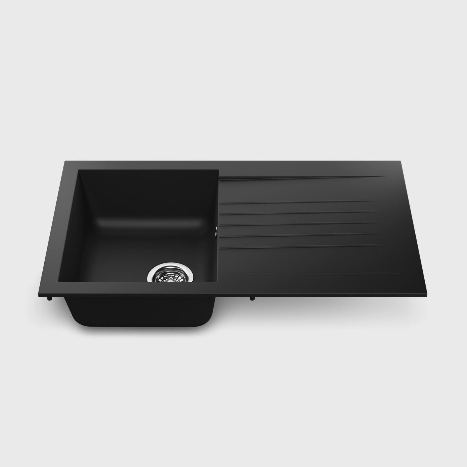 Liquida KAVL860BL 1.0 Bowl Composite Reversible Black Kitchen Sink And Waste Kit