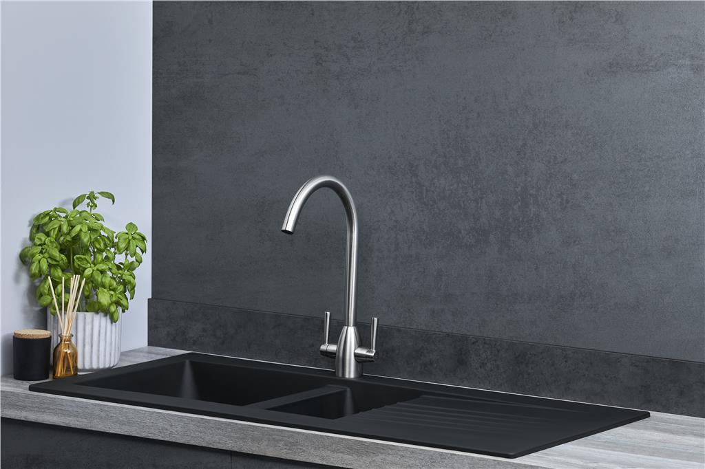Liquida KAV150BL 1.5 Bowl Composite Black Kitchen Sink And KPO11MB Tap