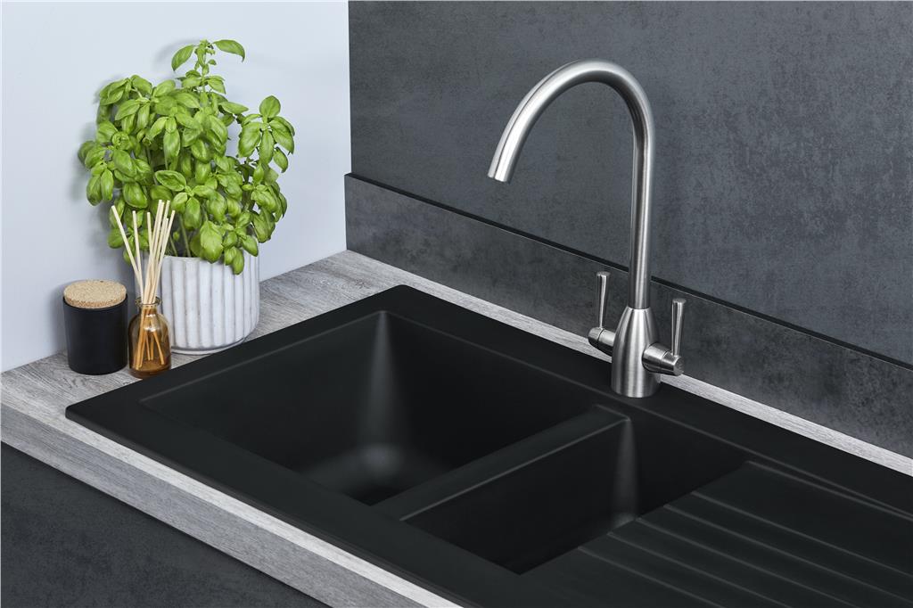 Liquida KAV150BL 1.5 Bowl Composite Reversible Black Kitchen Sink - GRADED