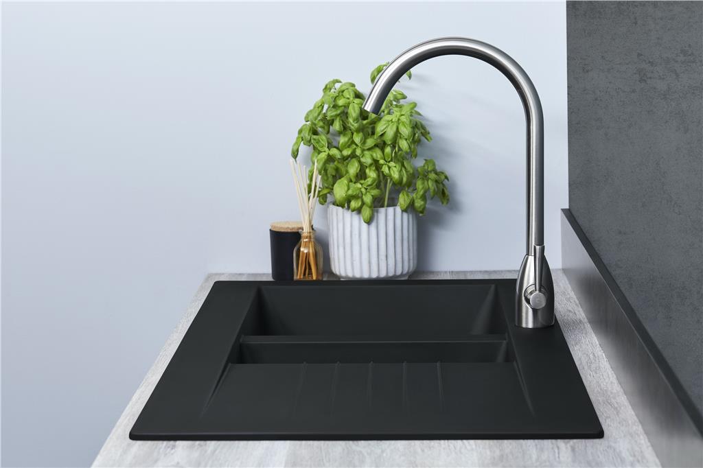 Liquida KAV150BL 1.5 Bowl Composite Black Kitchen Sink And KPO11MB Tap