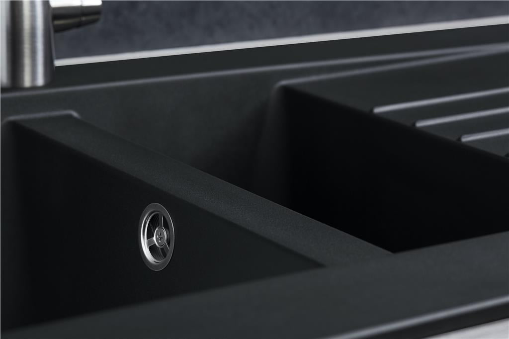 Liquida KAV150BL 1.5 Bowl Composite Reversible Black Kitchen Sink And Waste Kit