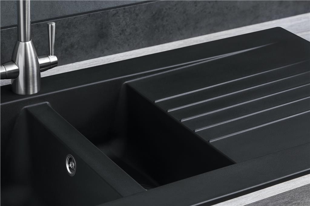 Liquida KAV150BL 1.5 Bowl Composite Reversible Black Kitchen Sink And Waste Kit