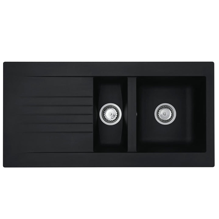 Liquida KAV150BL 1.5 Bowl Composite Black Kitchen Sink And CT453MB Black Tap