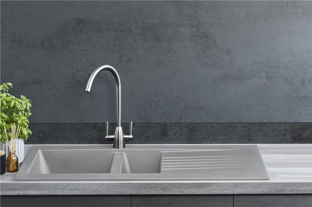 Liquida KAV150CG 1.5 Bowl Composite Reversible Grey Kitchen Sink And Waste Kit