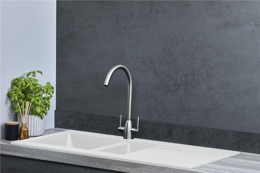 Liquida KAV150WH 1.5 Bowl Composite Reversible White Kitchen Sink - GRADED