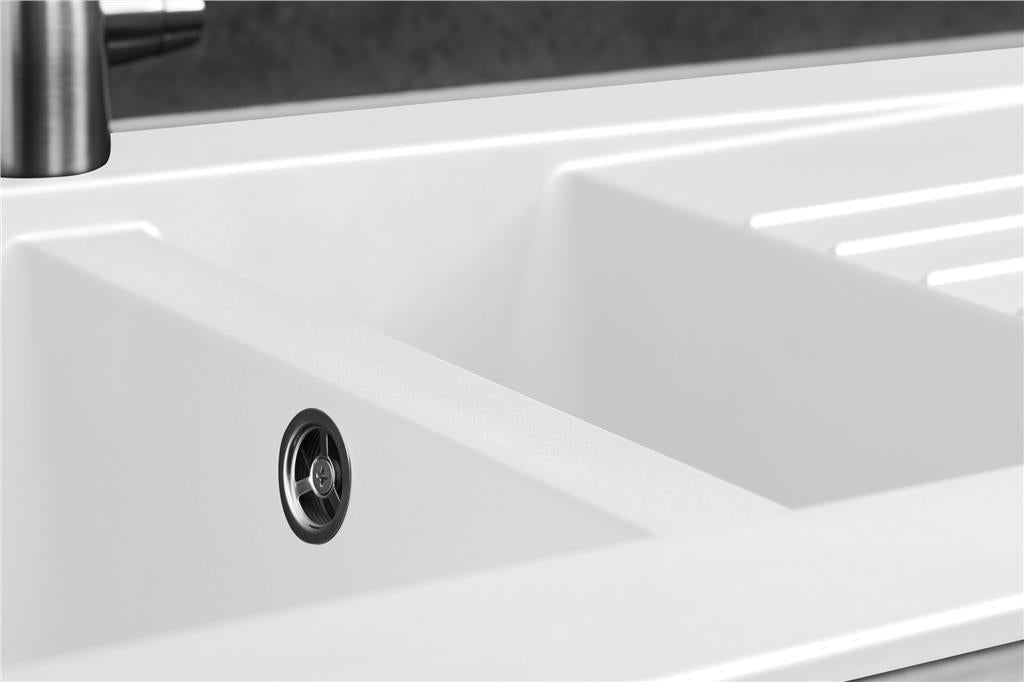 Liquida KAV150WH 1.5 Bowl Composite Reversible White Kitchen Sink And Waste Kit