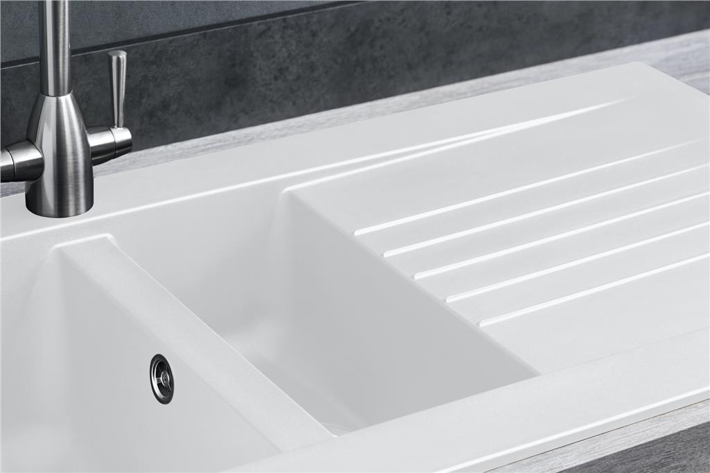 Liquida KAV150WH 1.5 Bowl Composite Reversible White Kitchen Sink And Waste Kit