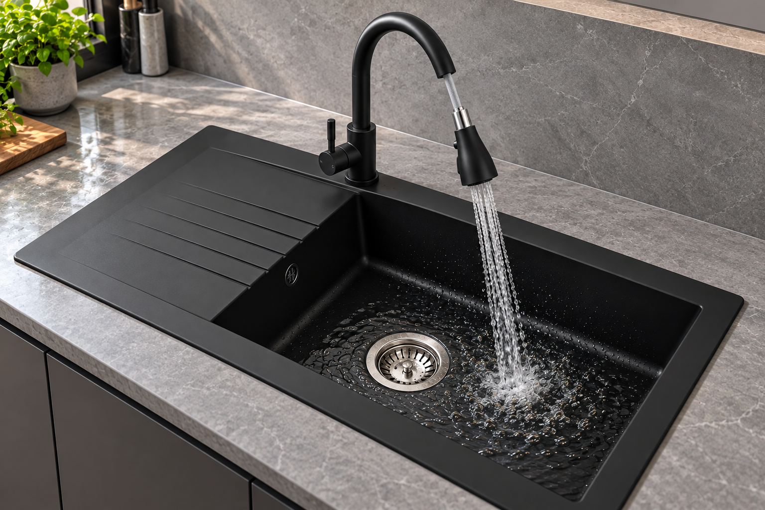 Liquida KAV860BL 1 Bowl Composite Reversible Black Kitchen Sink 860x500mm