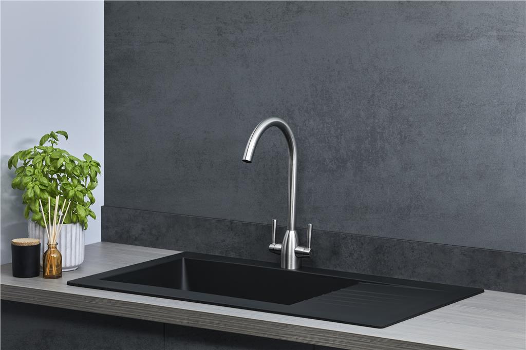 Liquida KAV860BL 1.0 Large Bowl Composite Black Kitchen Sink 860x500mm - GRADED