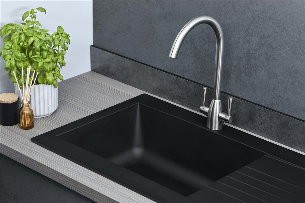 Liquida KAV860BL 1.0 Bowl Composite Reversible Black Kitchen Sink And Waste Kit