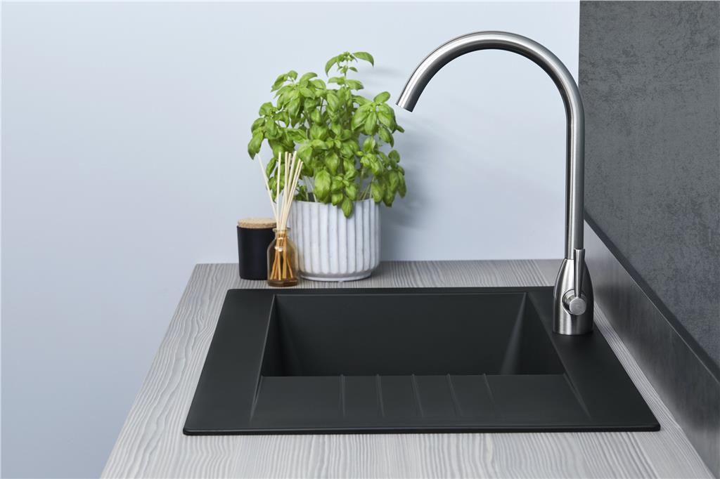 Liquida KAV860BL 1.0 Large Bowl Composite Black Kitchen Sink 860x500mm - GRADED