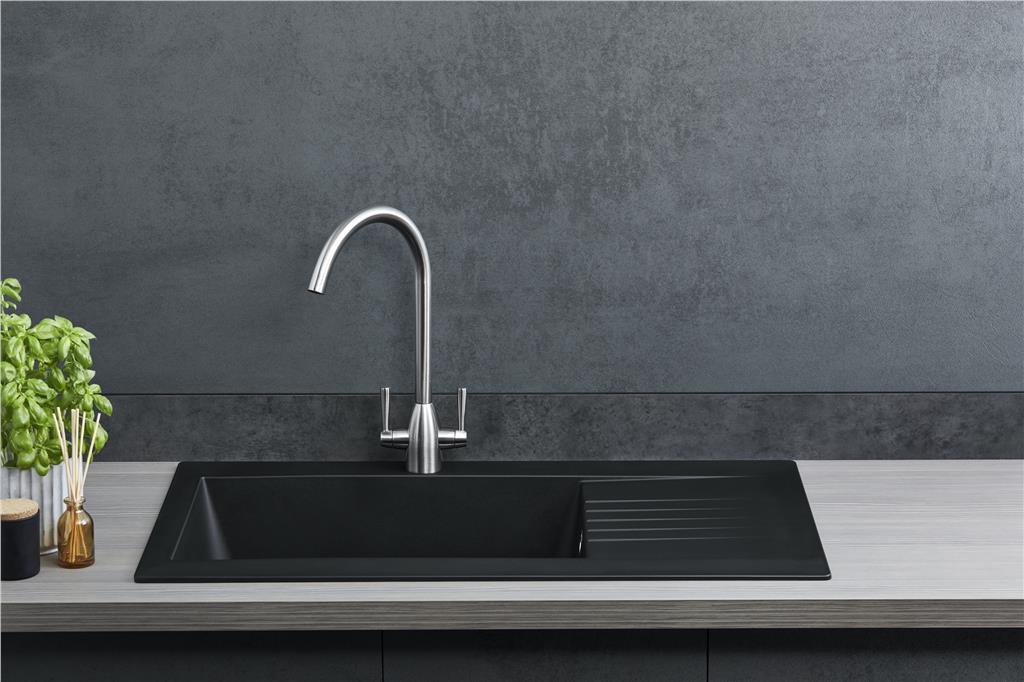 Liquida KAV860BL 1.0 Bowl Composite Reversible Black Kitchen Sink And Waste Kit