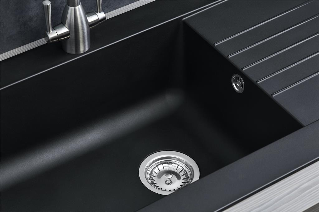 Liquida KAV860BL 1.0 Large Bowl Composite Black Kitchen Sink 860x500mm - GRADED