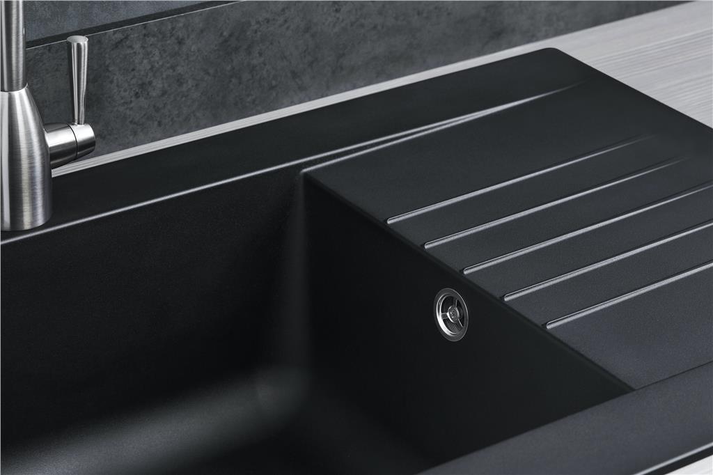 Liquida KAV860BL 1.0 Bowl Composite Reversible Black Kitchen Sink And Waste Kit