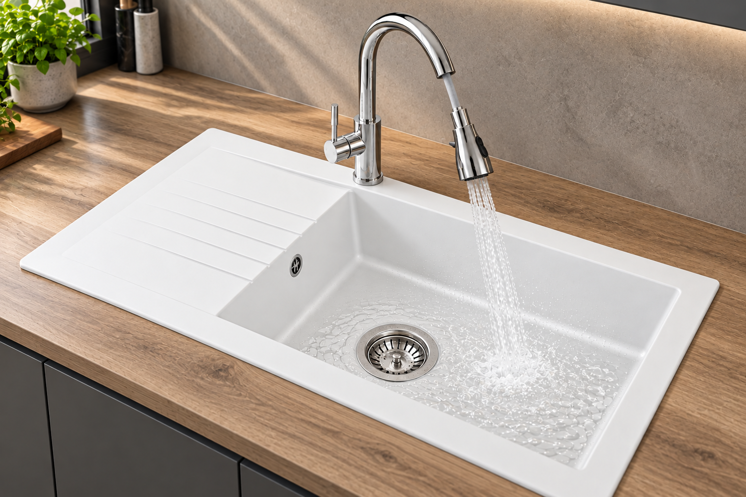Liquida KAV860WH 1 Bowl Composite Reversible White Kitchen Sink 860x500mm