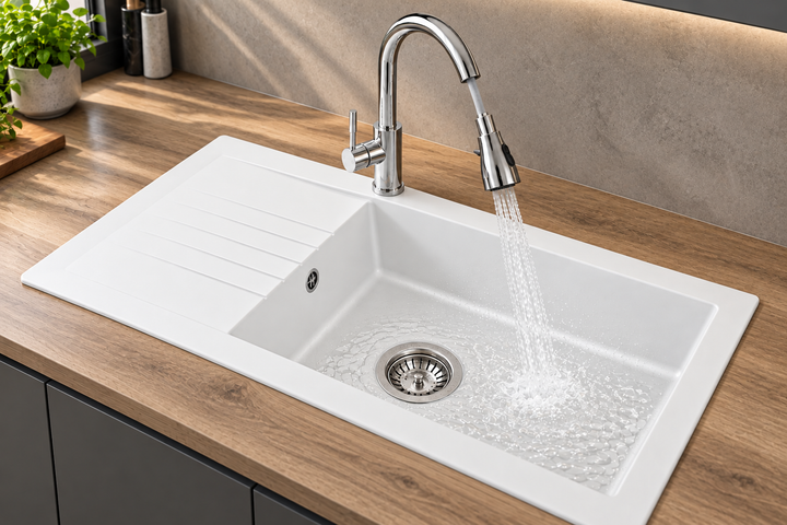 Liquida KAV860WH 1 Bowl Composite Reversible White Kitchen Sink 860x500mm