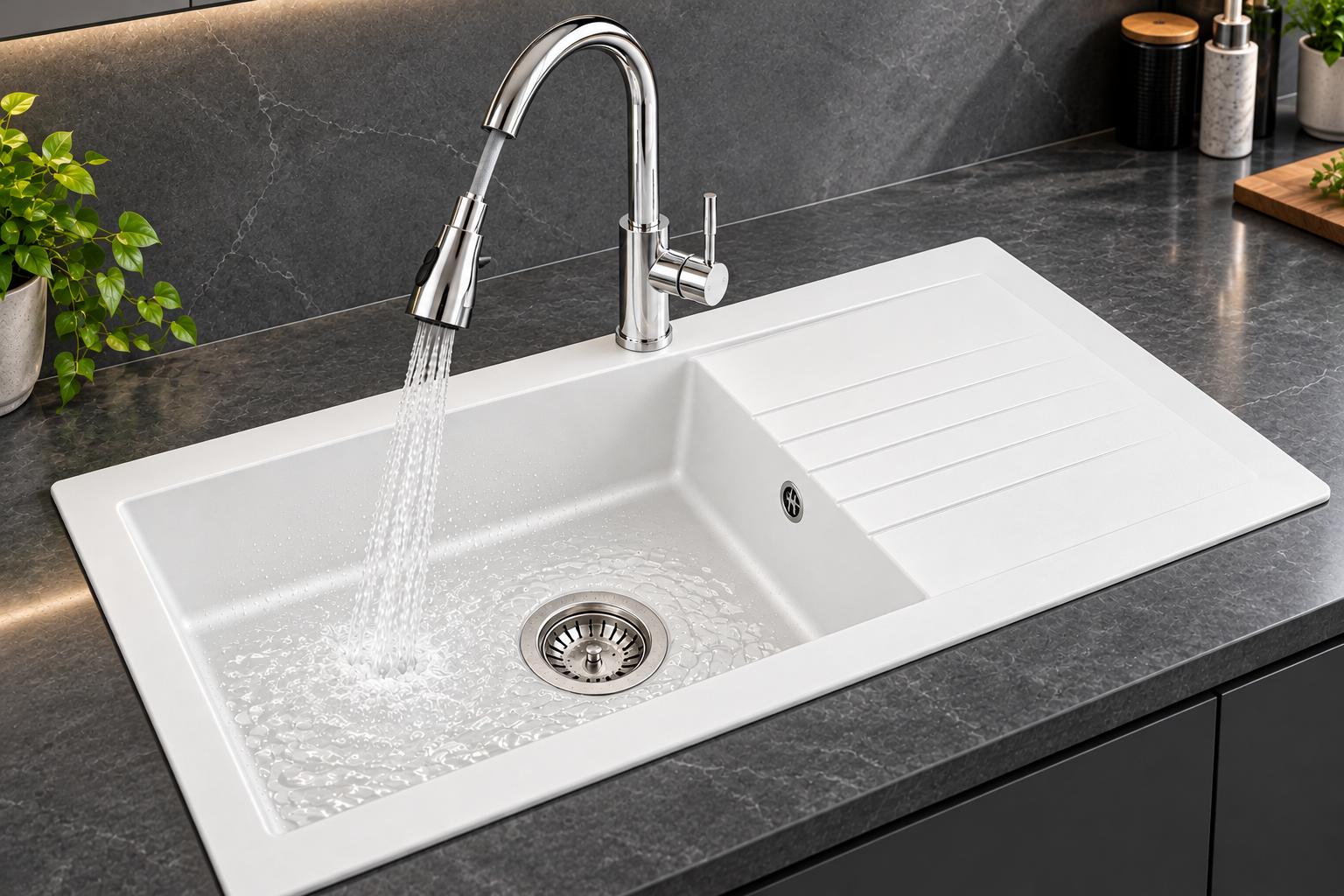 Liquida KAV860WH 1 Bowl Composite Reversible White Kitchen Sink 860x500mm