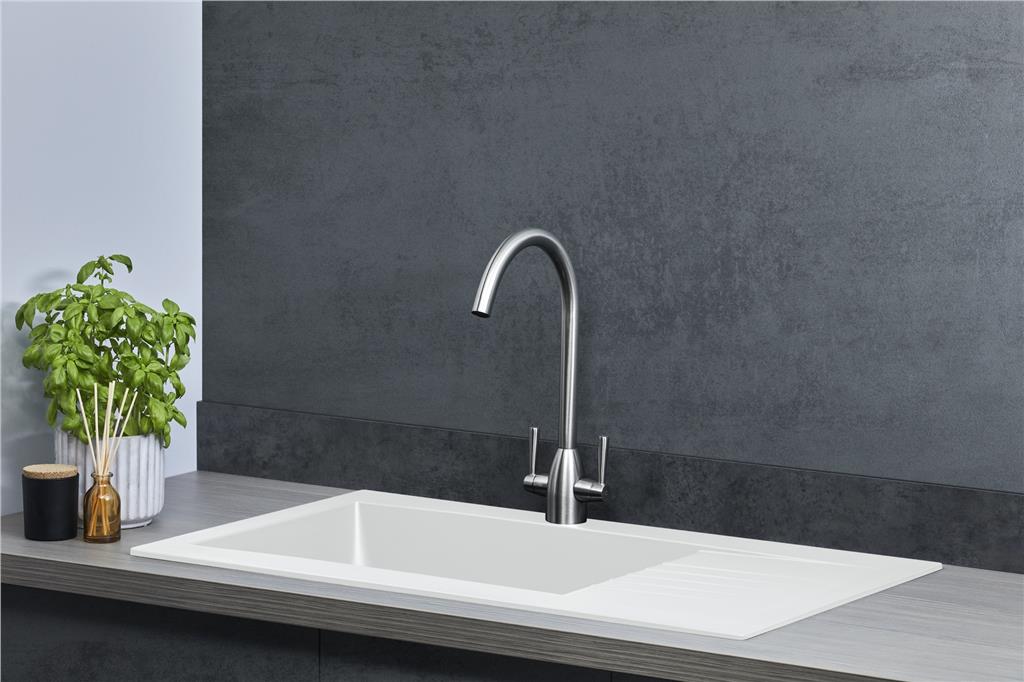 Liquida KAV860WH 1.0 Bowl Composite Reversible White Kitchen Sink And Waste Kit