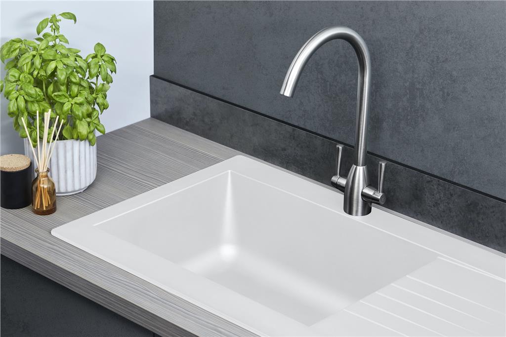 Liquida KAV860WH 1.0 Bowl White Composite Reversible Kitchen Sink - GRADED