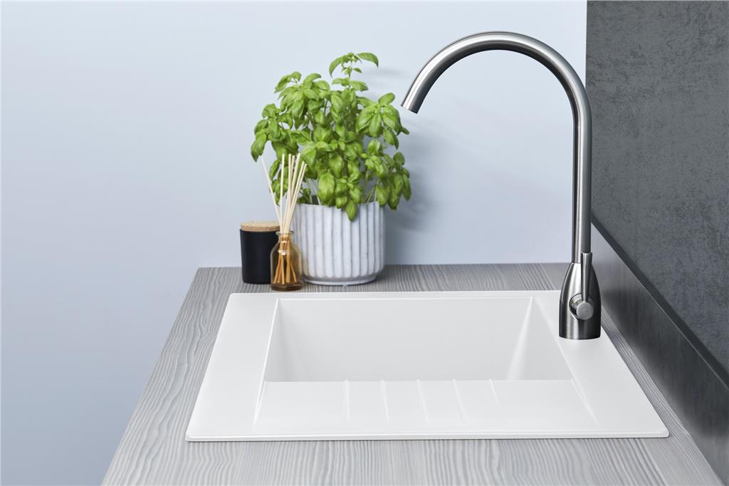 Liquida KAV860WH 1.0 Bowl White Composite Reversible Kitchen Sink - GRADED