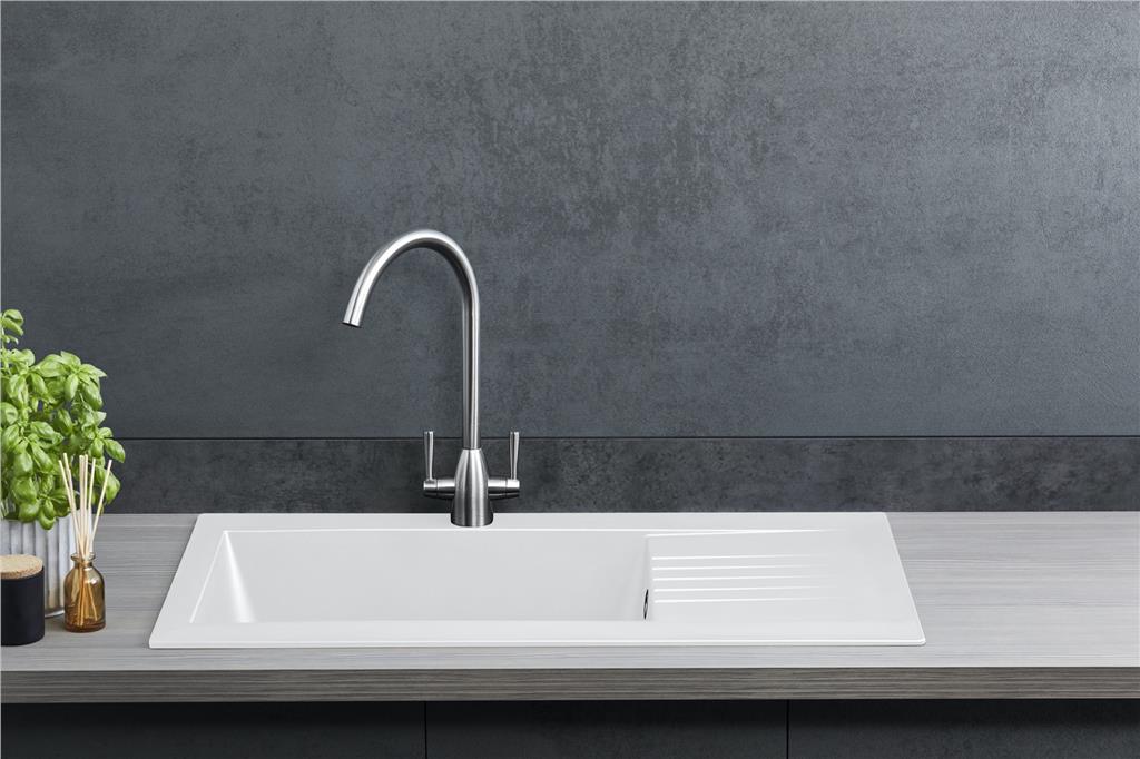 Liquida KAV860WH 1.0 Bowl Composite Reversible White Kitchen Sink And Waste Kit