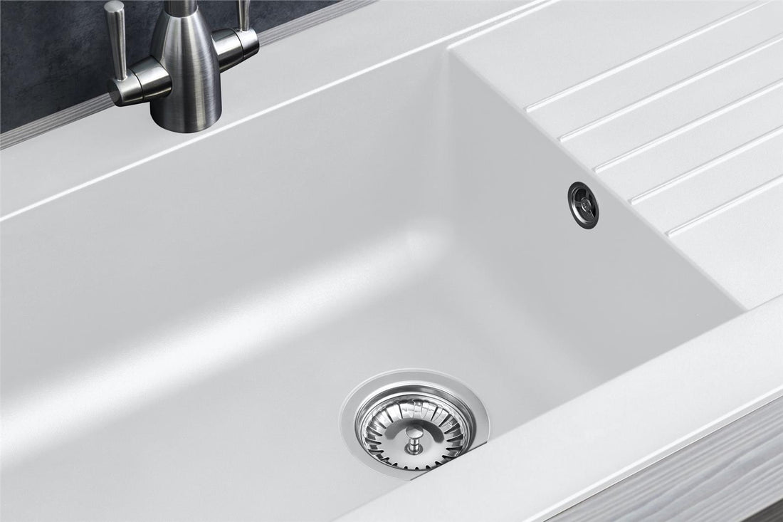 Liquida KAV860WH 1.0 Bowl Composite Reversible White Kitchen Sink And Waste Kit