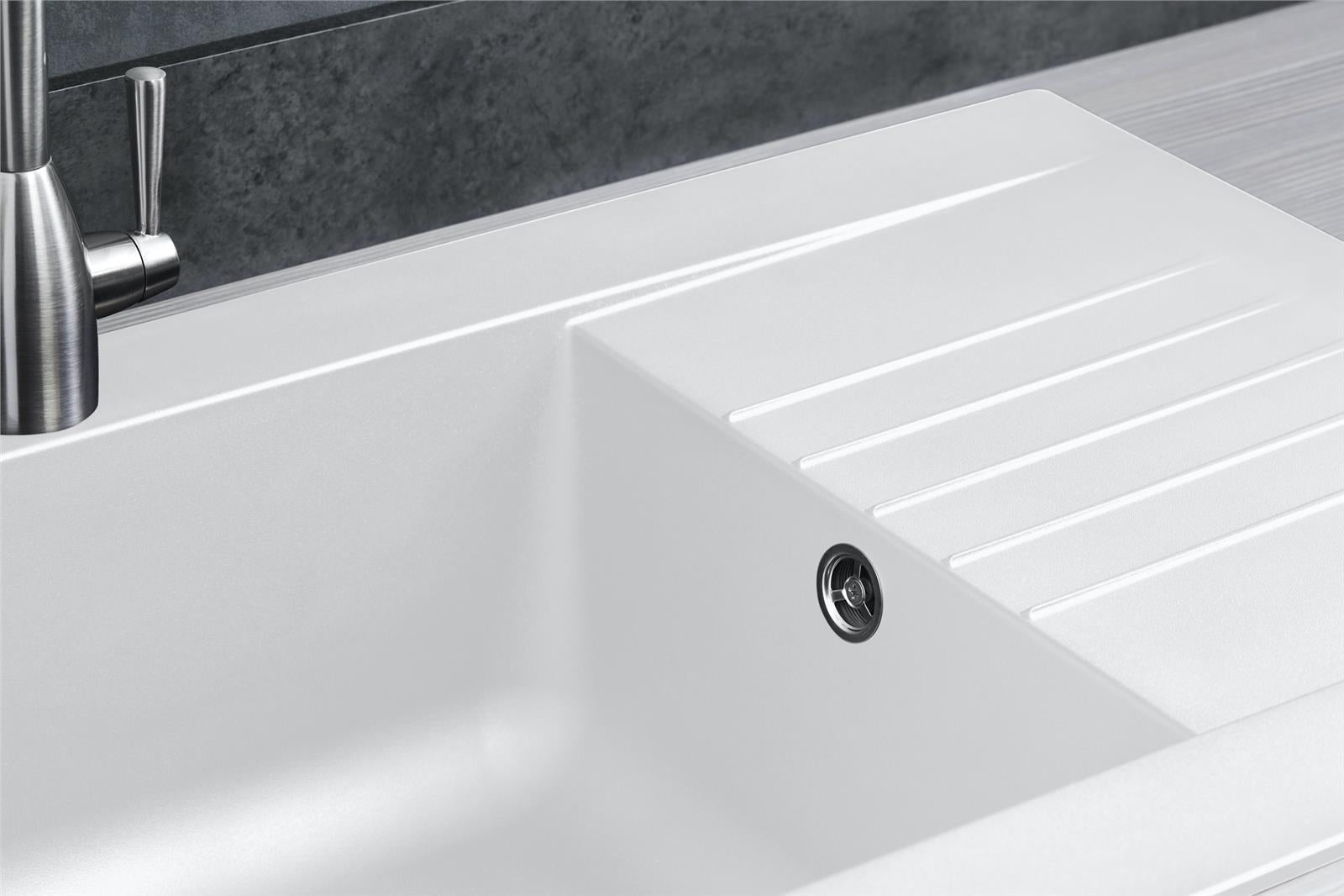 Liquida KAV860WH 1.0 Bowl Composite Reversible White Kitchen Sink And Waste Kit